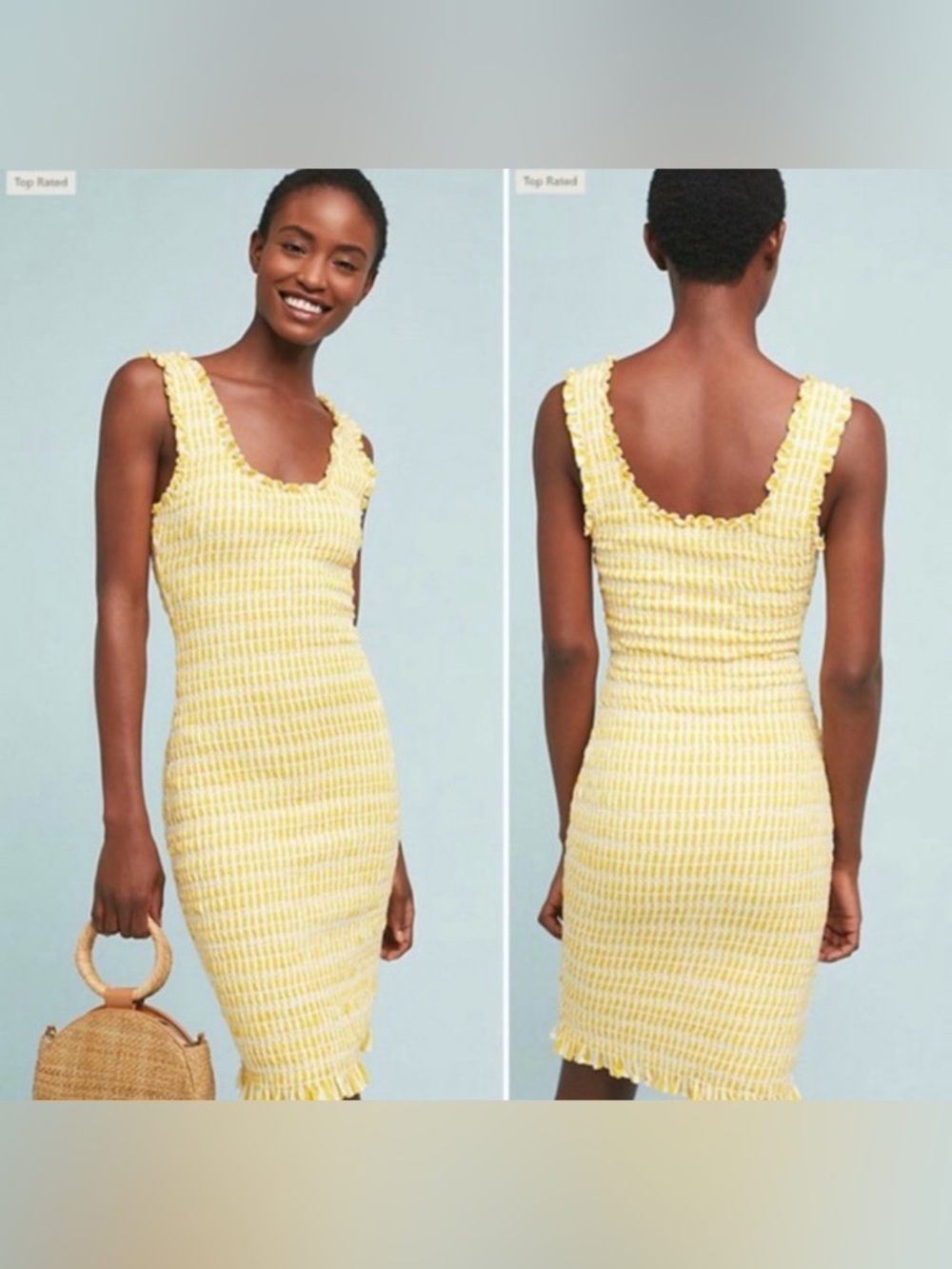 Anthropologie Akemi + Kin Smocked Yellow Sleeveless Dress with Ruffles